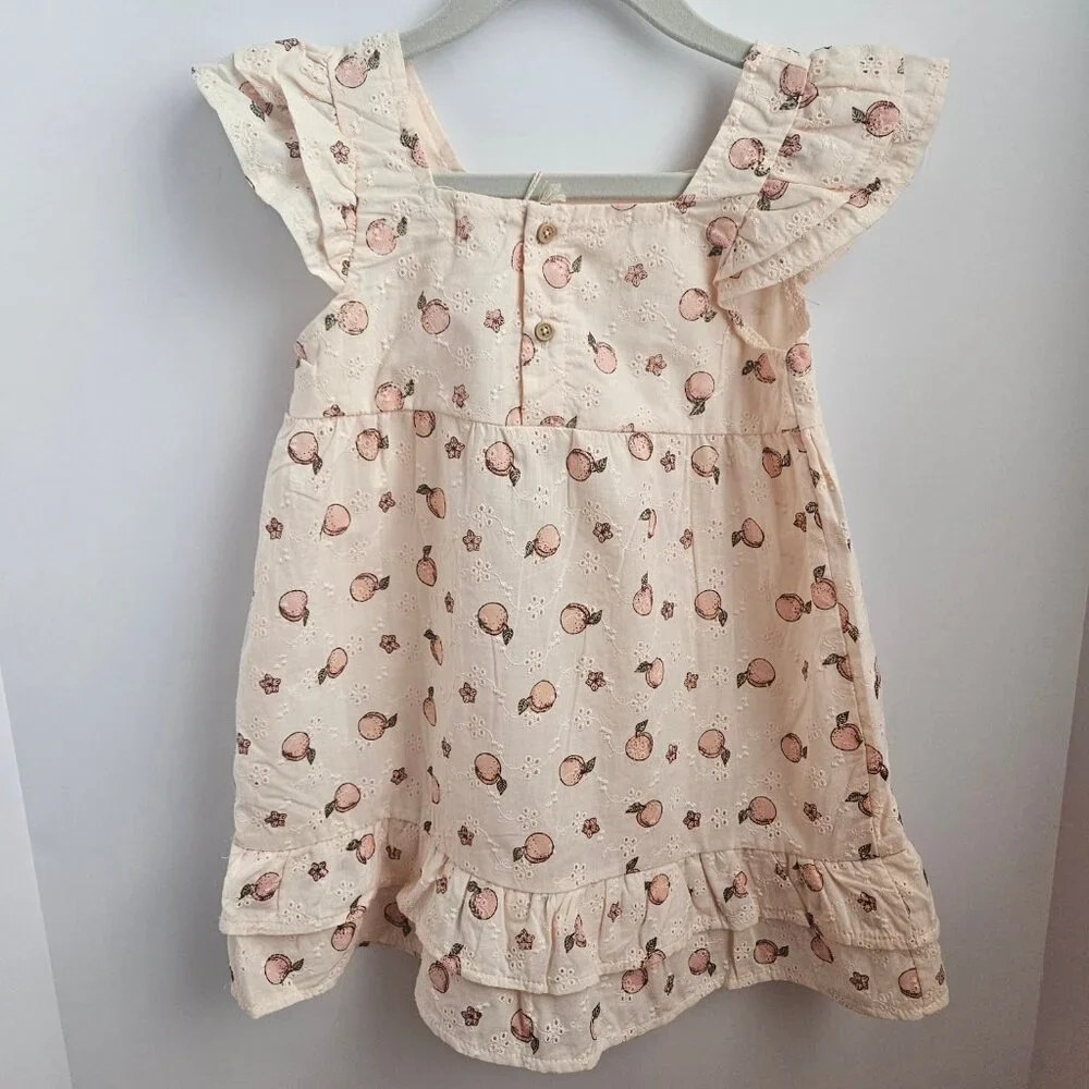 NWT Rabbit + Bear Organic Peaches and Flowers Print Eyelet Dress Size 3T